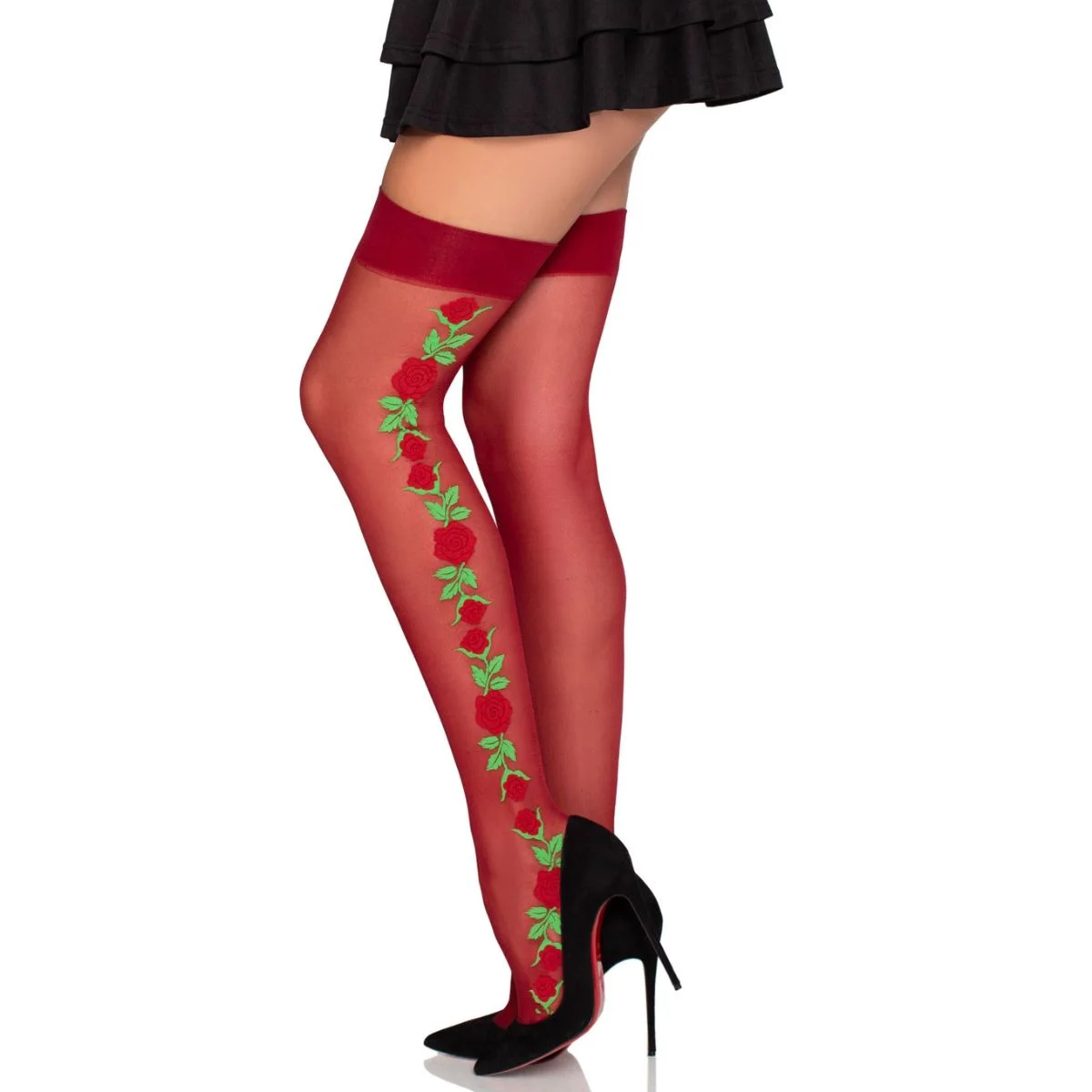 Leg Avenue - Thigh Highs with Roses - Rood