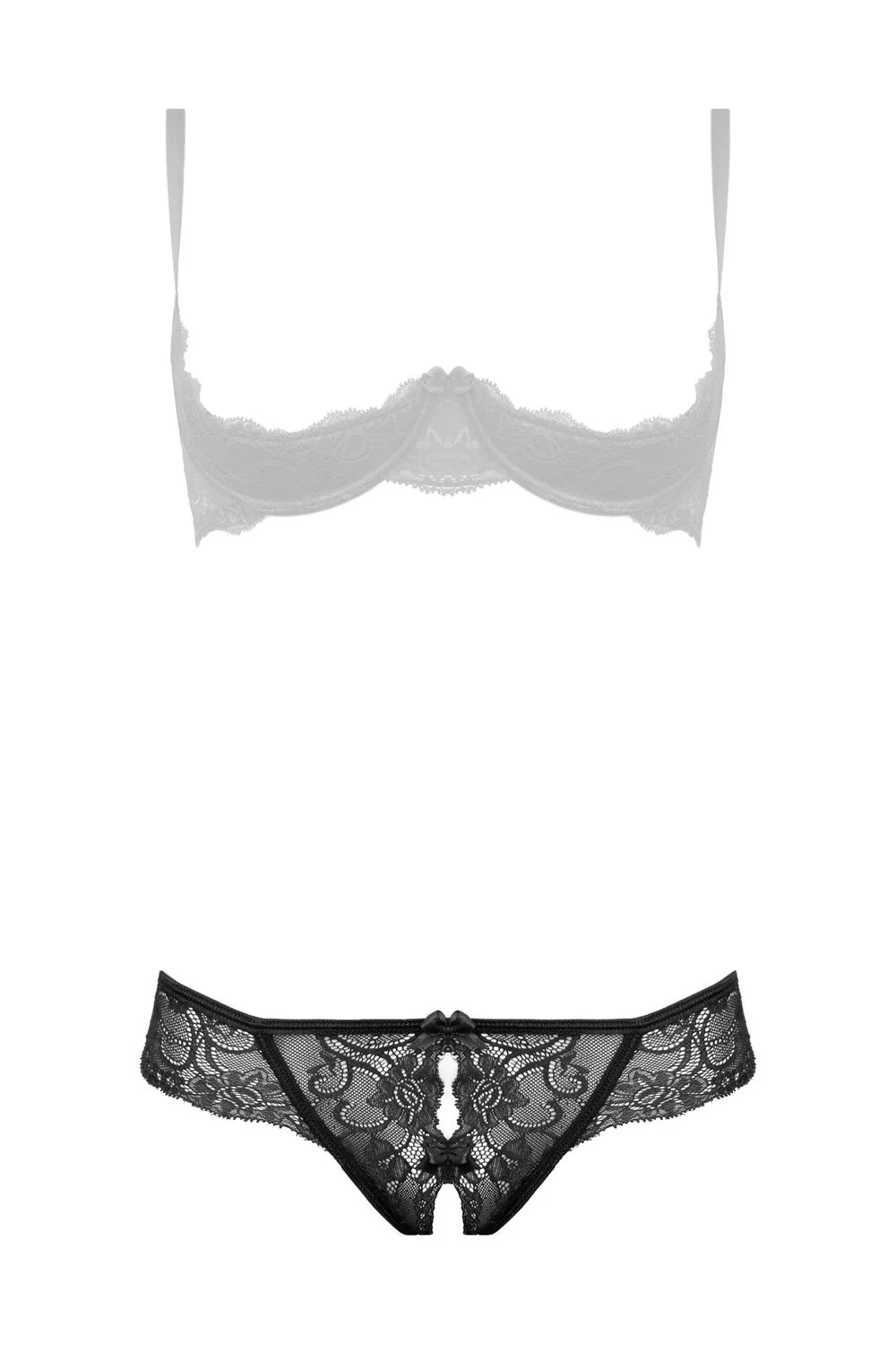 Christine - Kanten String Met Open Kruisje Marzia - Zwart