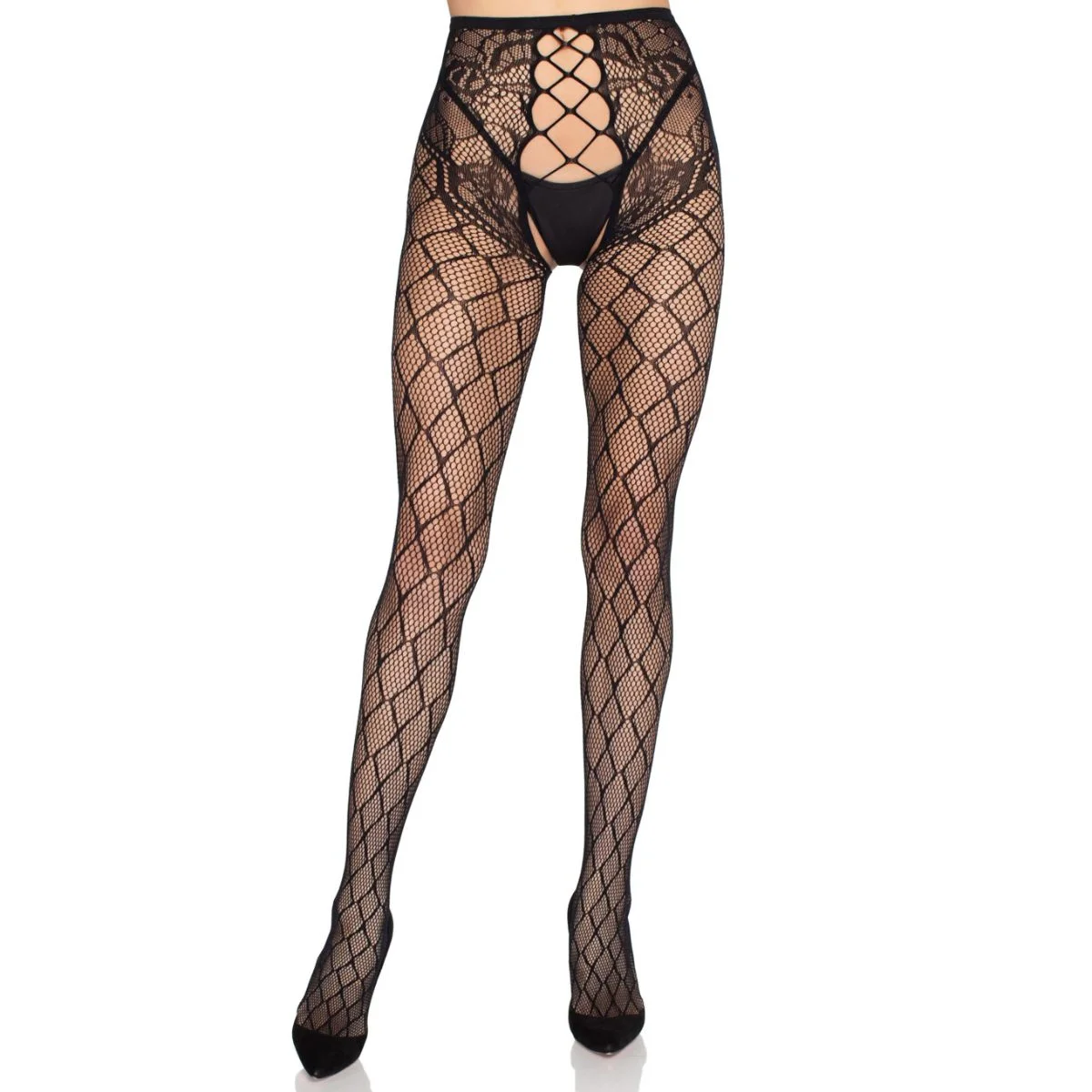 Leg Avenue - Netpanty Met Open Kruis - Zwart